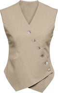 Womens Asymmetrical Hem Waistcoat Vest V Neck - Tailored Look