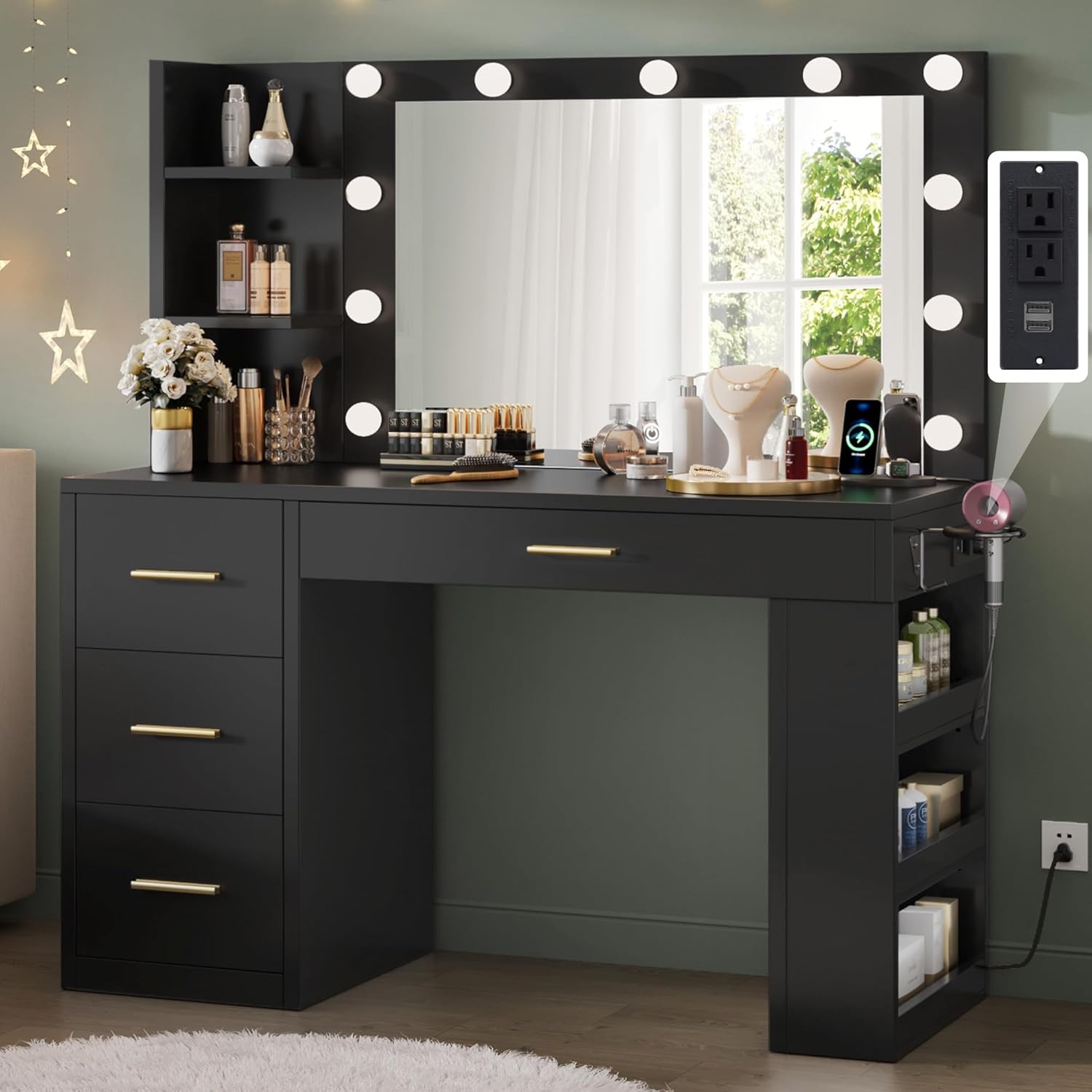YITAHOME Vanity Desk with Lights & Charging Station