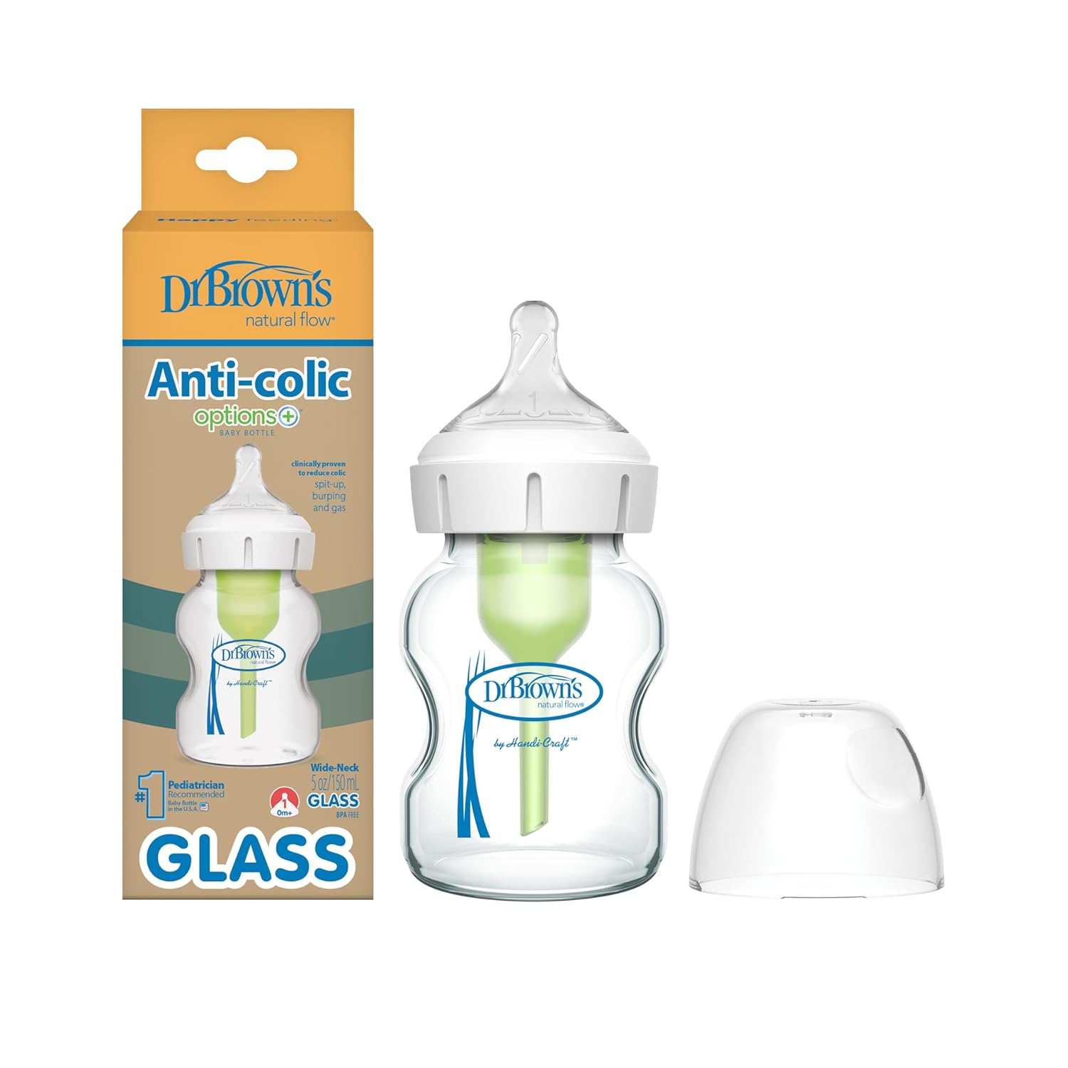 Dr. Brown's Wide-Neck Glass Baby Bottle - Anti-Colic Relief! - 5 oz
