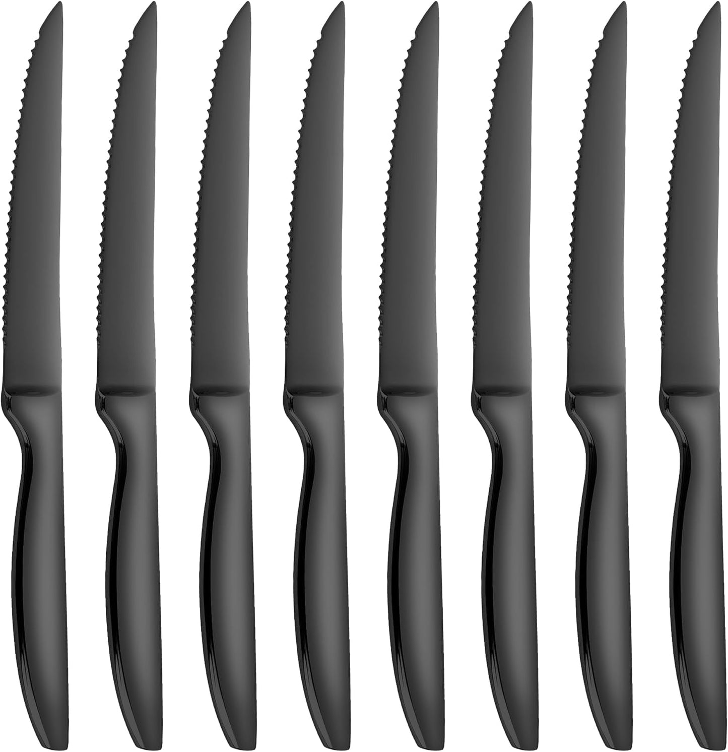 Black Steak Knives Set of 8 with Ergonomic Non-Slip Handles