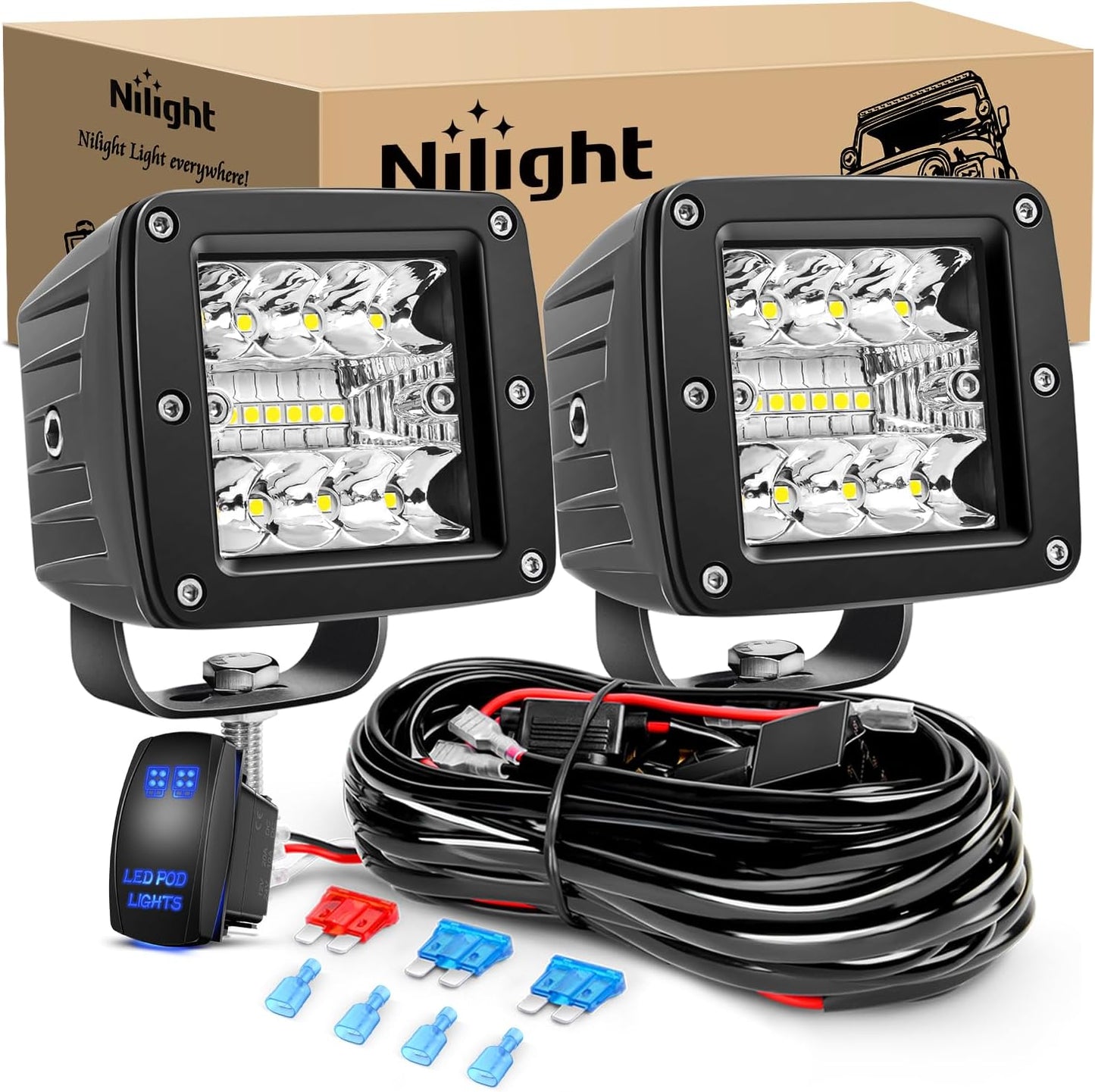 Nilight 3Inch 42W LED Cubes for Off Road Driving Lights