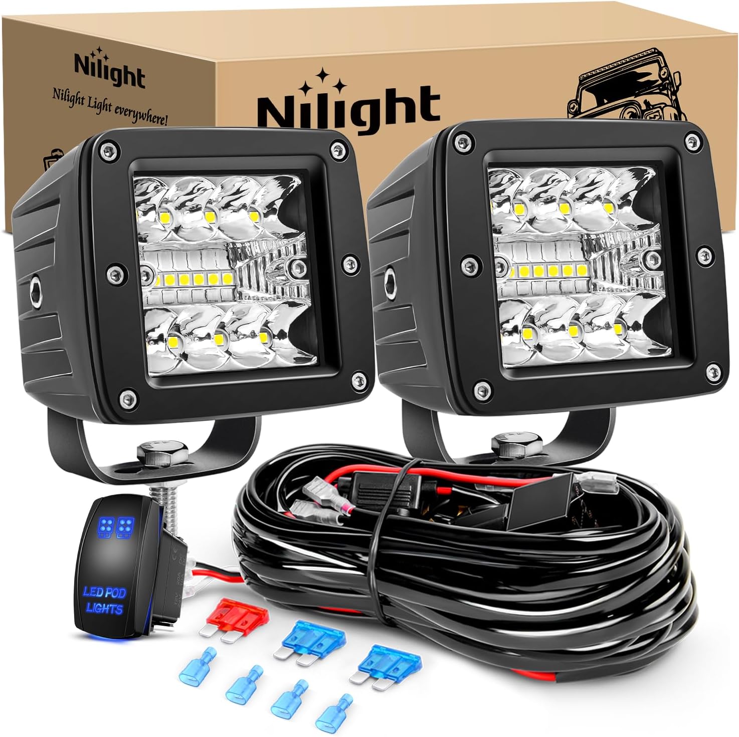 Nilight 3Inch 42W LED Cubes for Off Road Driving Lights