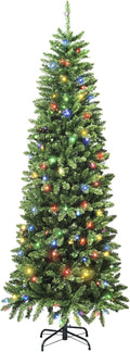 Artificial Prelit Pencil Christmas Tree with Stand - 6FT Slim Festive