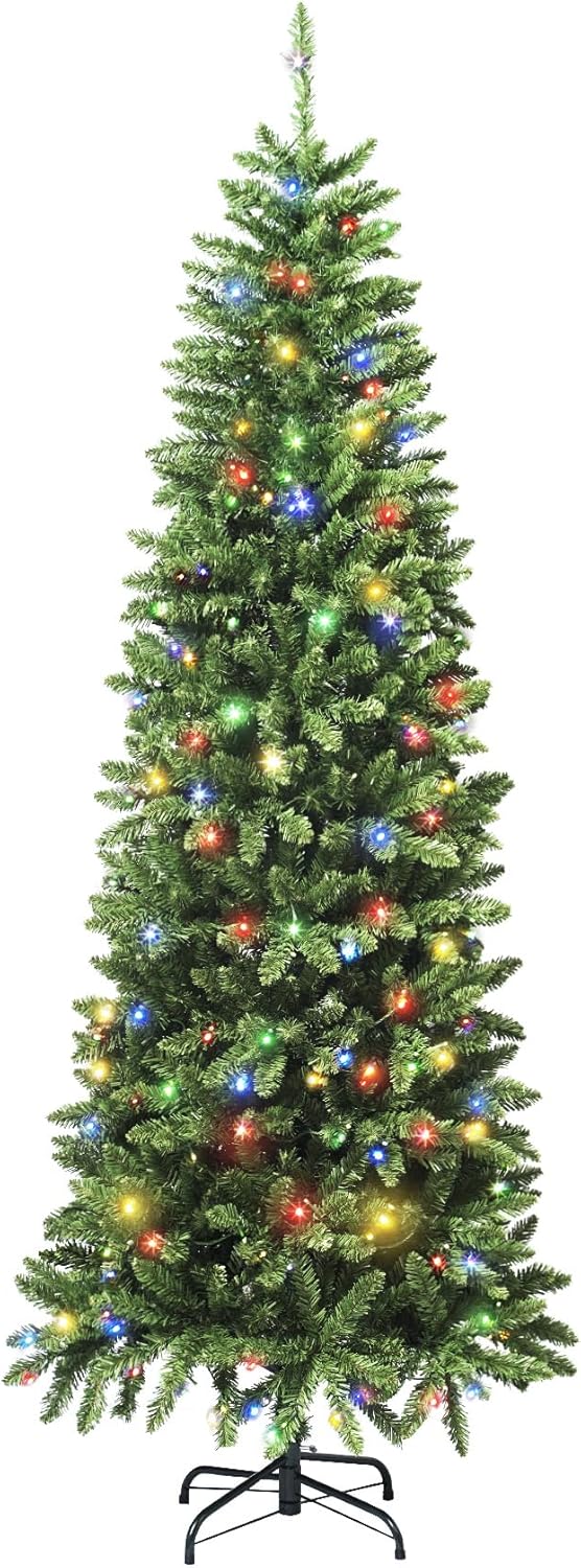 Artificial Prelit Pencil Christmas Tree with Multicolor Lights