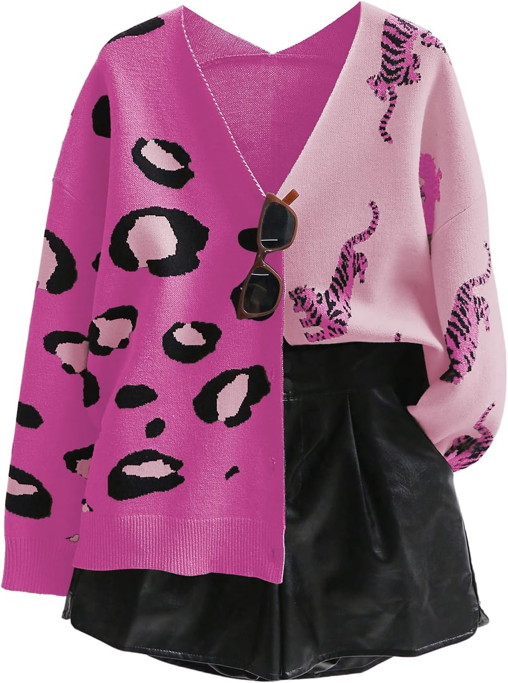 Leopard Tiger Print Cardigan V Neck Long Sleeve Sweater Outwear