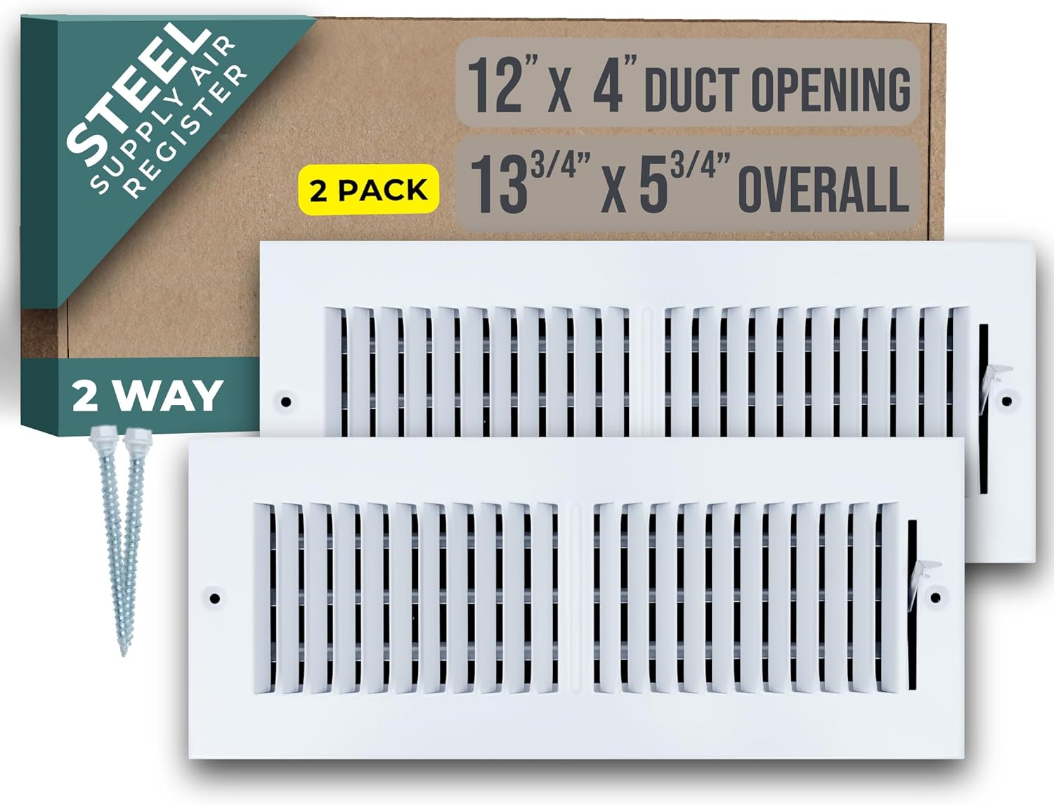 2 Pack 12x4 Steel Air Supply Diffuser for Home Ventilation