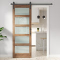 FREDBECK 28 x 84 in Glass Barn Door with 5 ft Hardware Kit - Frosted