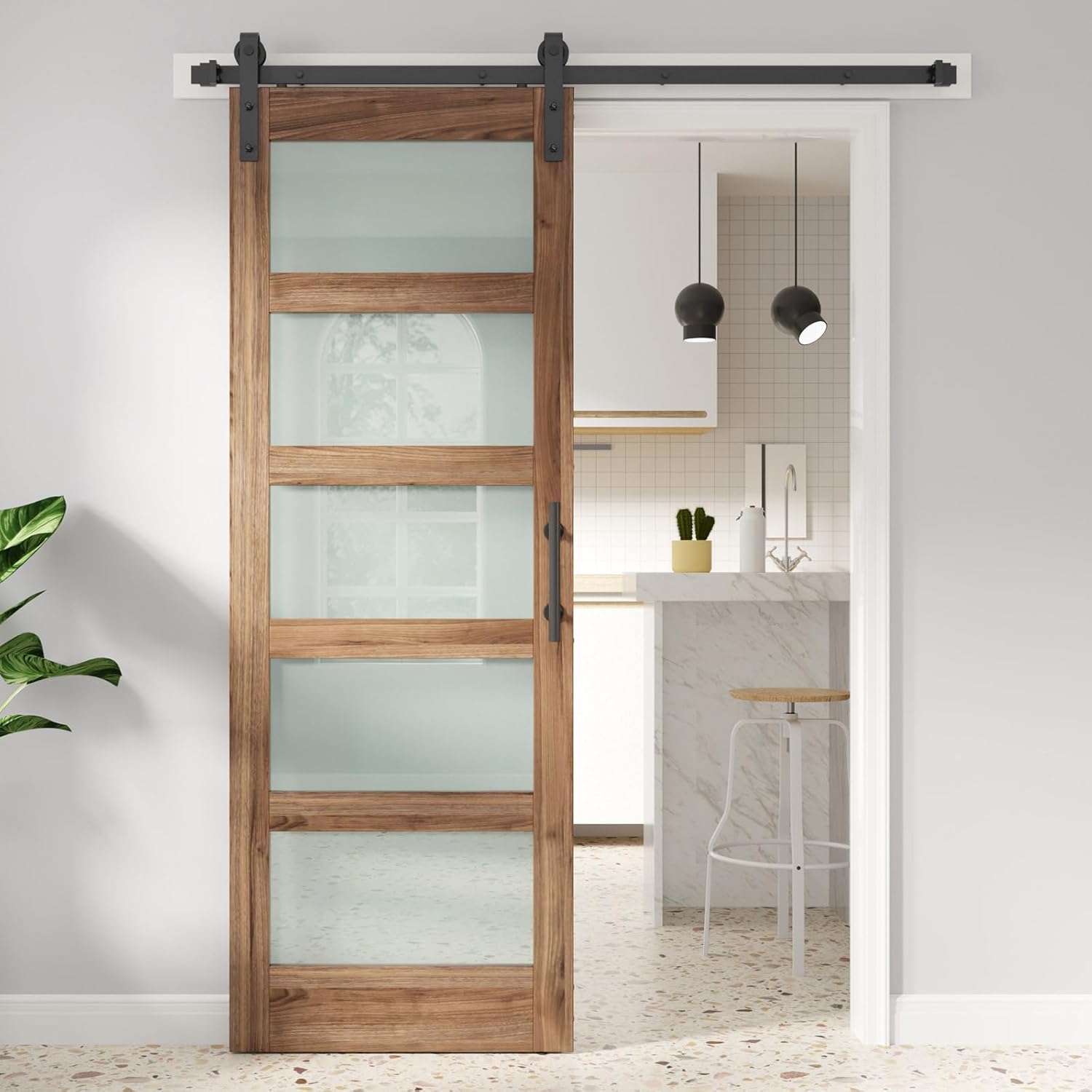 Frosted Glass Barn Door with Hardware Kit for Easy Installation