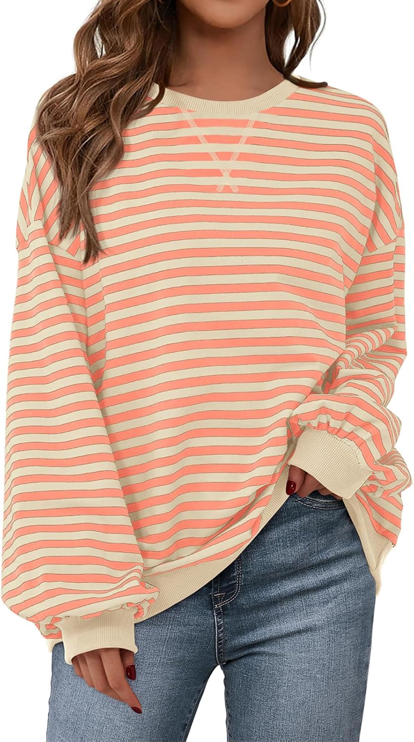 PRETTYGARDEN Womens Striped Oversized Sweatshirt for Casual Style
