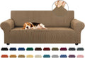 KEKUOU Jacquard Small Checked Sofa Cover for 78-94in - Camel