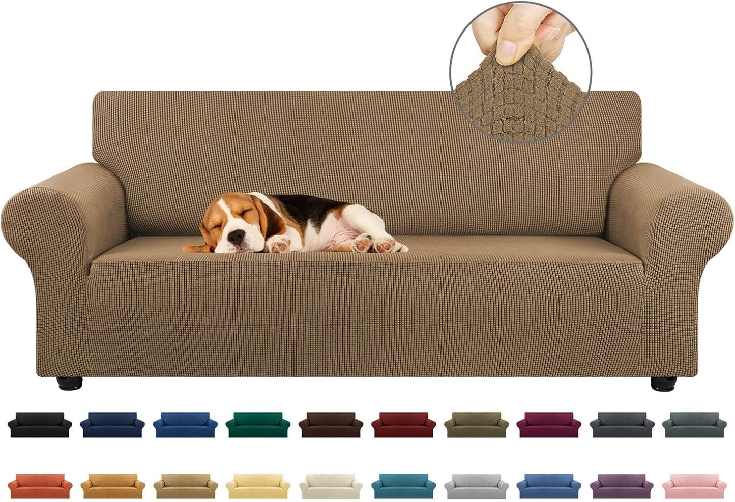 KEKUOU Stretch Sofa Cover Slipcover for 3 Cushion Couch Sofa