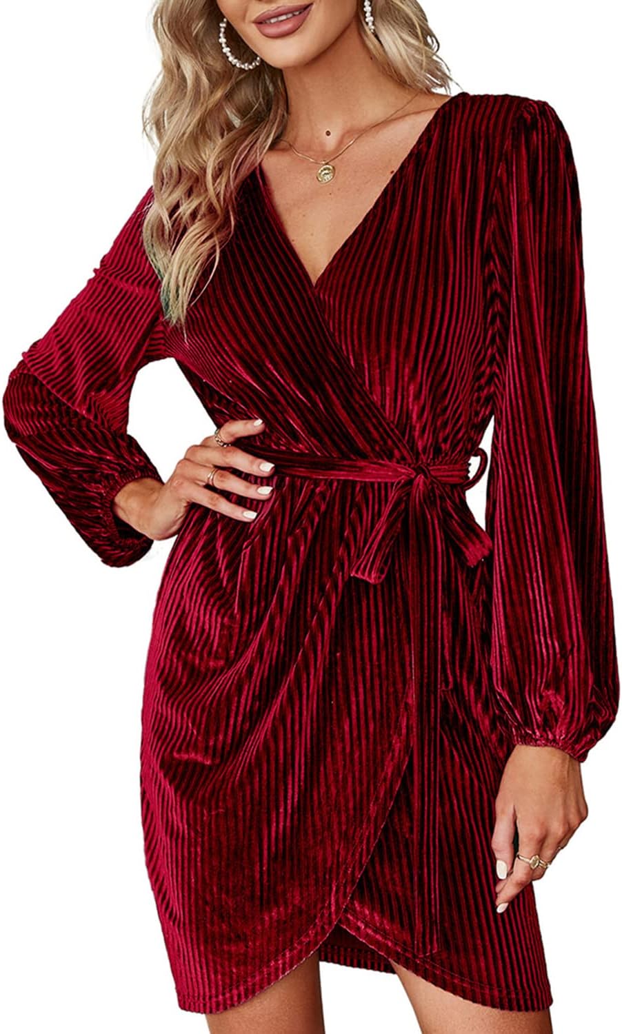 BerryGo Women's Long Sleeve Wrap Mini Dress for Cocktail Parties