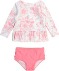 RuffleButts Scalloped Long Sleeve Rash Guard 2-Piece UPF50 Sets