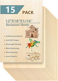 15 Pack 12x18x1/16 Basswood Sheets for Crafts - Thin Plywood Sheets
