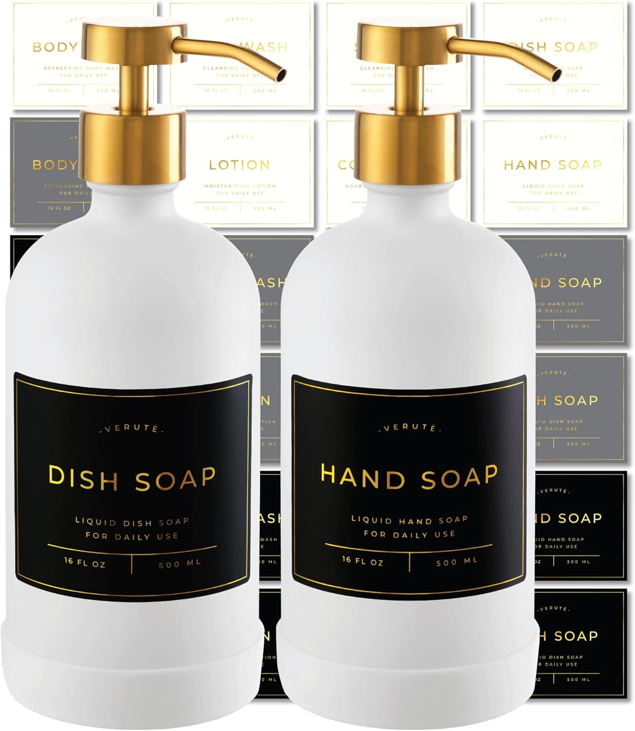 16oz Glass Soap Dispenser Set with Stainless Steel Pump for Home