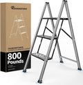 3 Step Ladder 800 lbs Capacity Aluminum Folding Step Stool - Stable