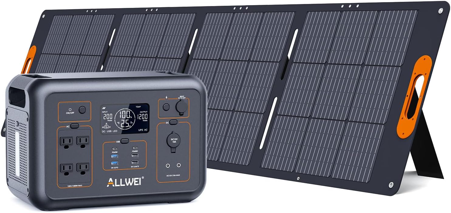 ALLWEI 1200W Portable Power Station with 200W Solar Panel