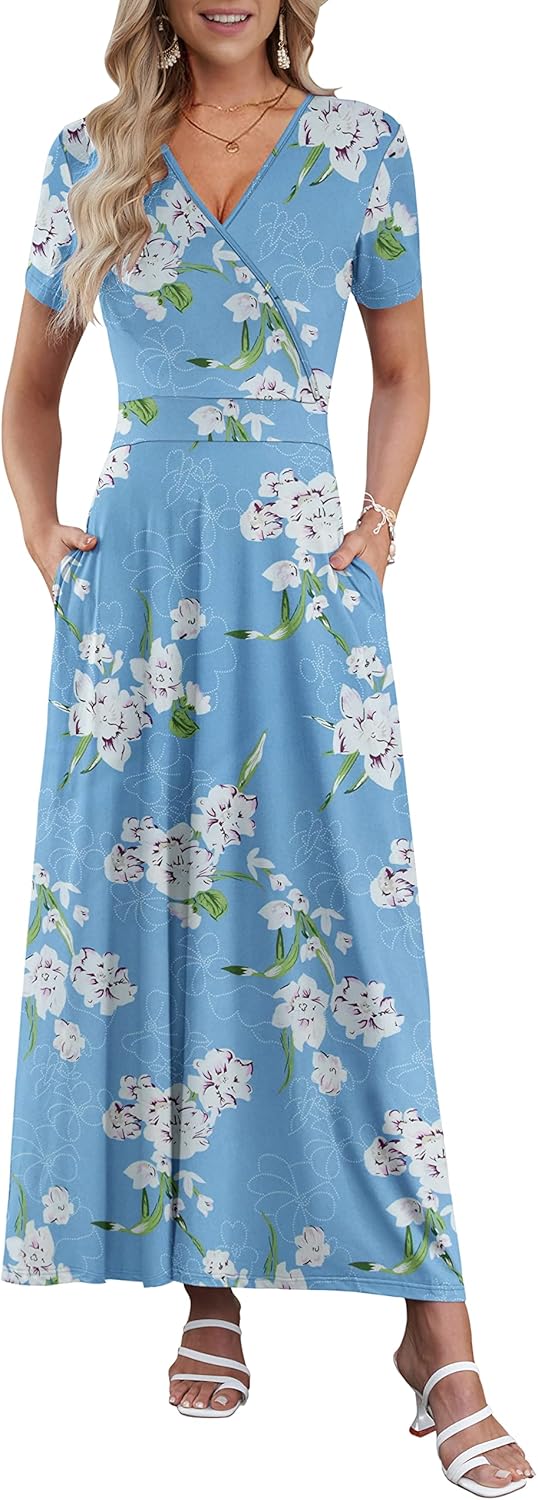 AUSELILY Maxi Dresses for Women with Pockets and Floral Print