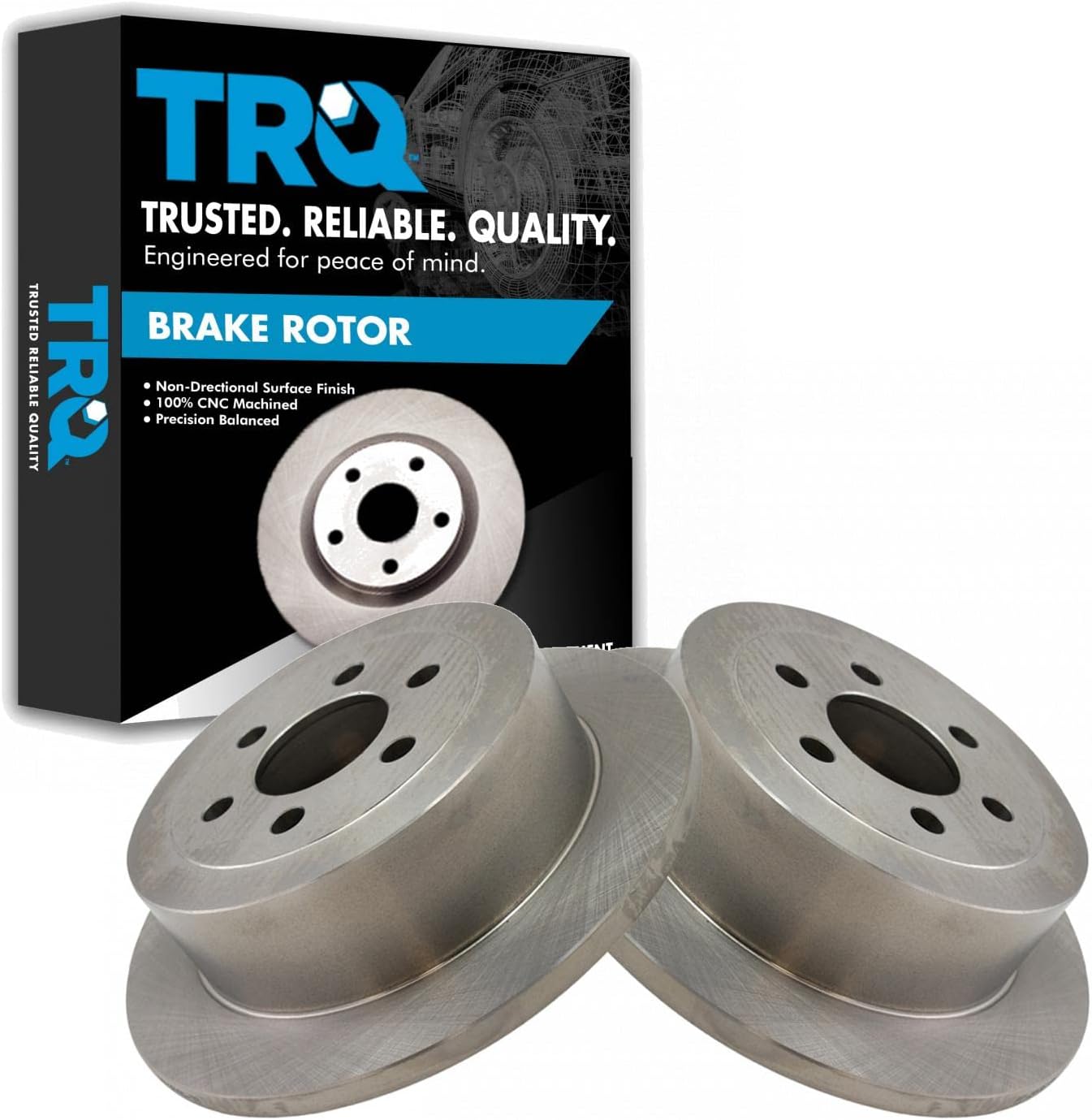 TRQ Rear Brake Rotors Set Solid for 2003-2004 Dodge Dakota