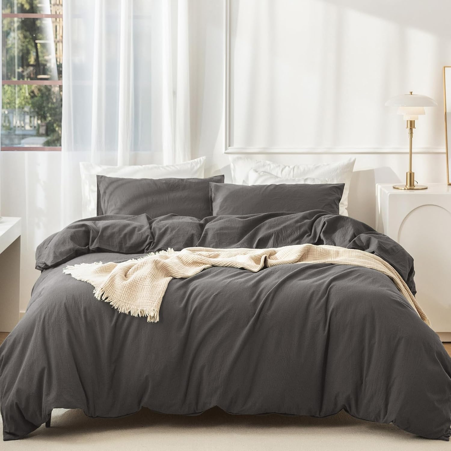 JIYUAN 100% Washed Cotton Duvet Cover Set for Cozy Bedrooms