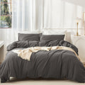 100% Washed Cotton King Duvet Cover Set Dark Grey - Linen Feel