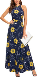 Women's Summer 2025 Floral Halter Neck Maxi Dress - Elegant Fit