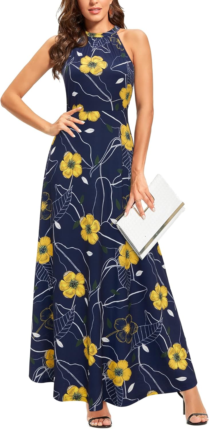 Stylish Floral Halter Neck Maxi Dress for Summer Events