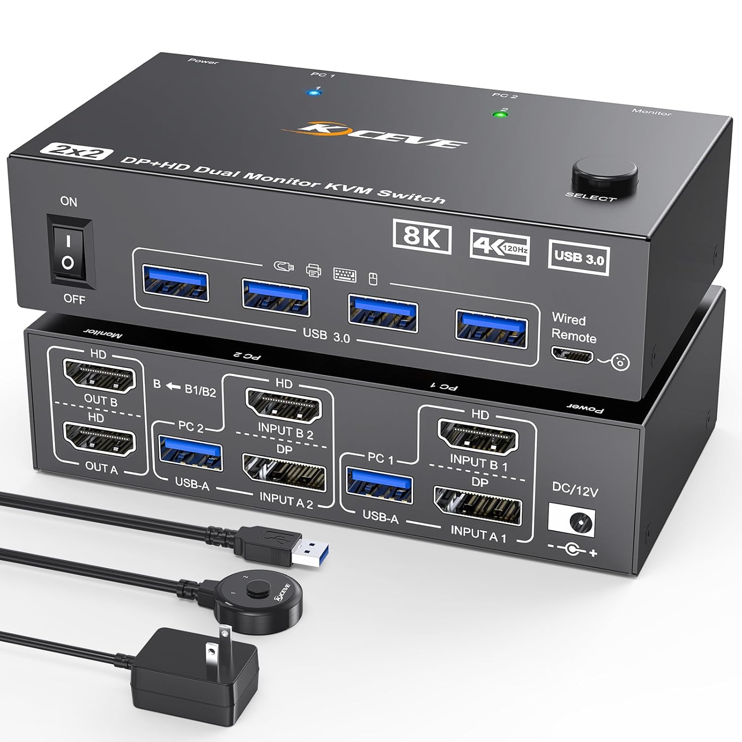 KVM Switch for 2 Monitors and 2 Computers with 8K Support