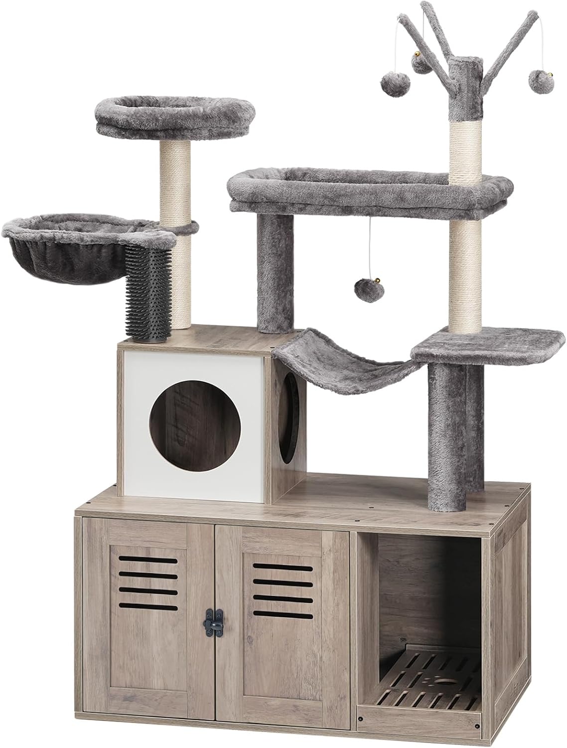 HOOBRO Large Hidden Litter Box Cat Tree with Hammock and Toys