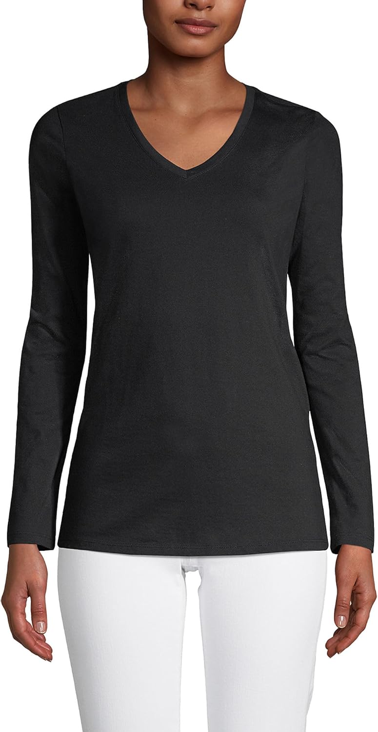 Relaxed Supima Cotton Long Sleeve V-Neck T-Shirt for Women