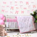 5 Pcs Crib Bedding Set Pink Bow for Girls Nursery - Cozy Coordinated