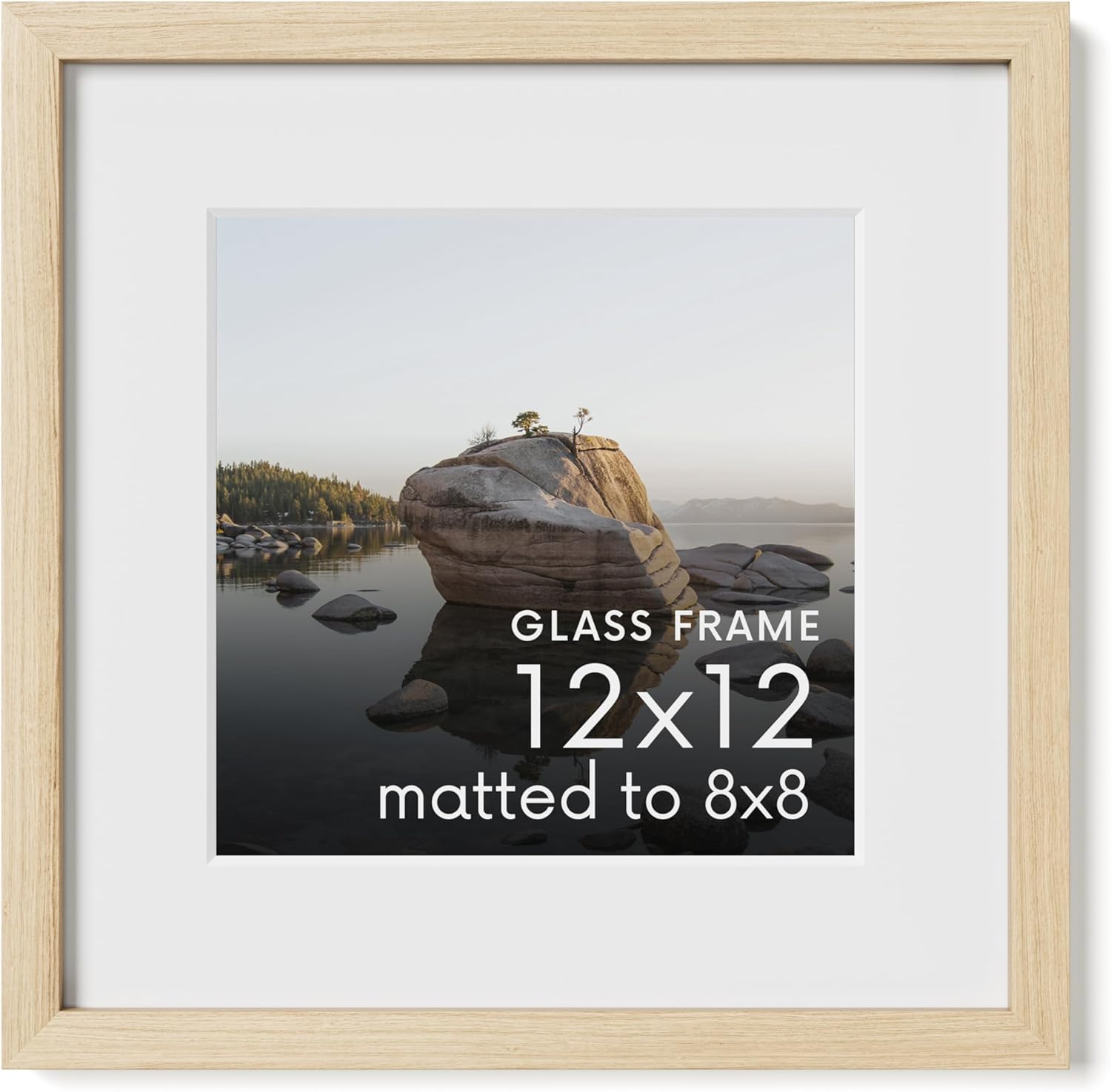 12x12 Picture Frame with Real Glass and Natural Oak Finish
