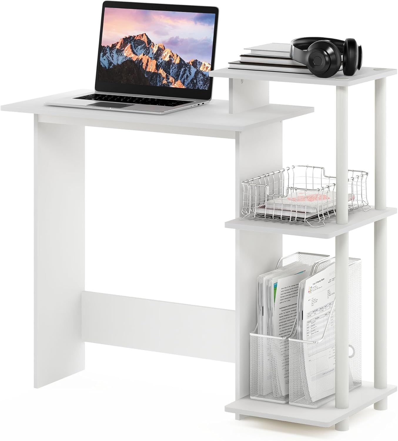 Compact Stylish Gaming Desk with 3 Open Side Shelves for Home