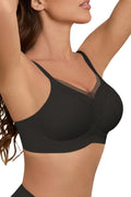 No Underwire Sheer Mesh V-Neck Bra Lace Soft Support Comfort Bra