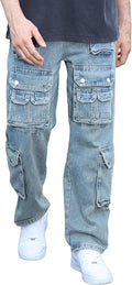 Mens Baggy Cargo Jeans for Men Wide Leg Loose Fit Denim Pants