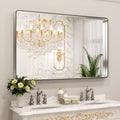 Brushed Nickel Bathroom Mirror 55x36 in Rounded Rectangle - Clear