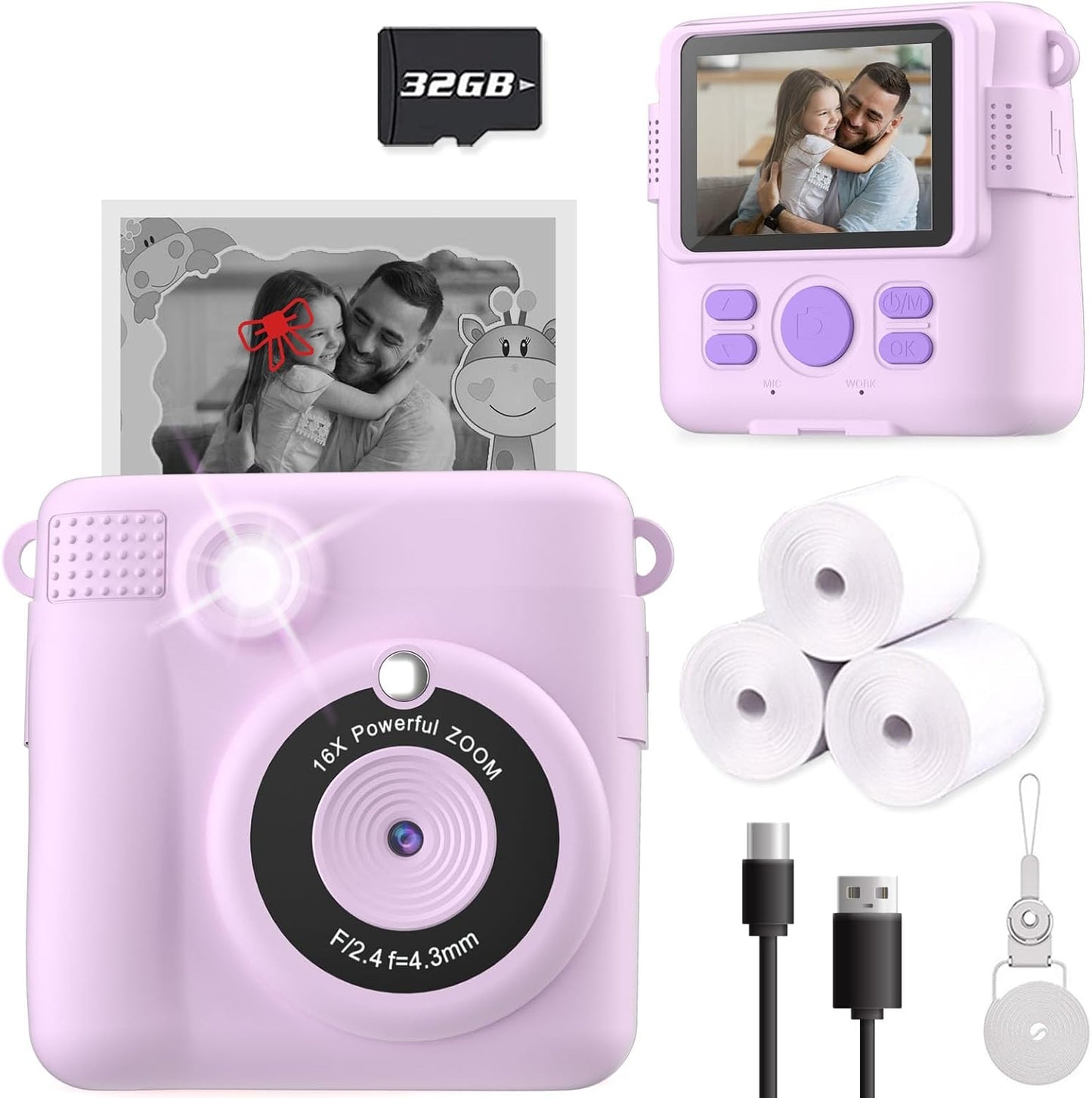 Kid-Friendly Instant Camera - HD Video, Portable Fun! 