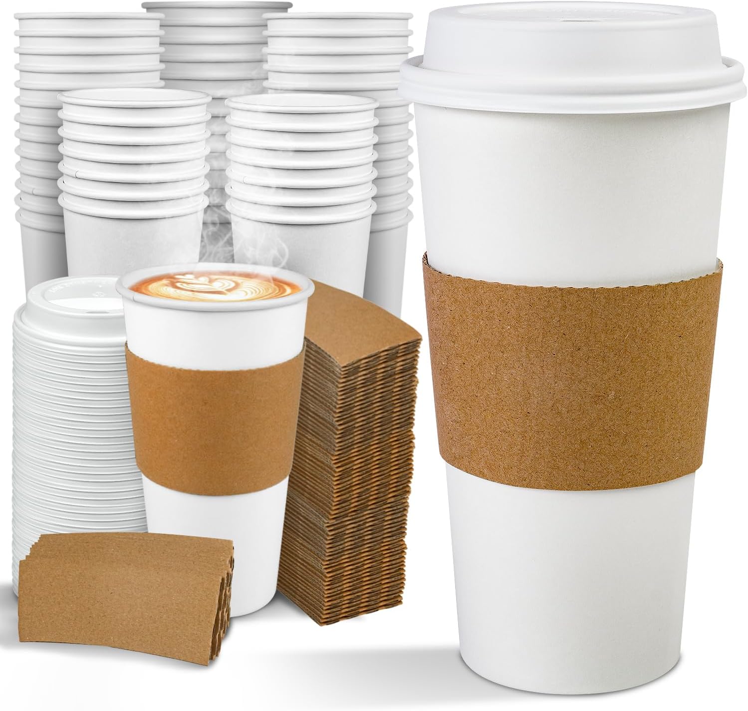 Ginkgo 100 Pack 20 oz Disposable Paper Coffee Cups with Lids