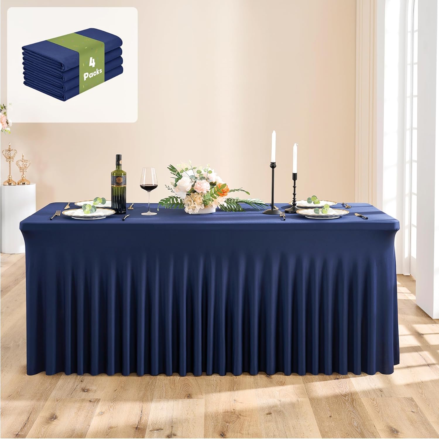 Navy Blue Spandex Table Clothes for 6 Foot Rectangle Tables