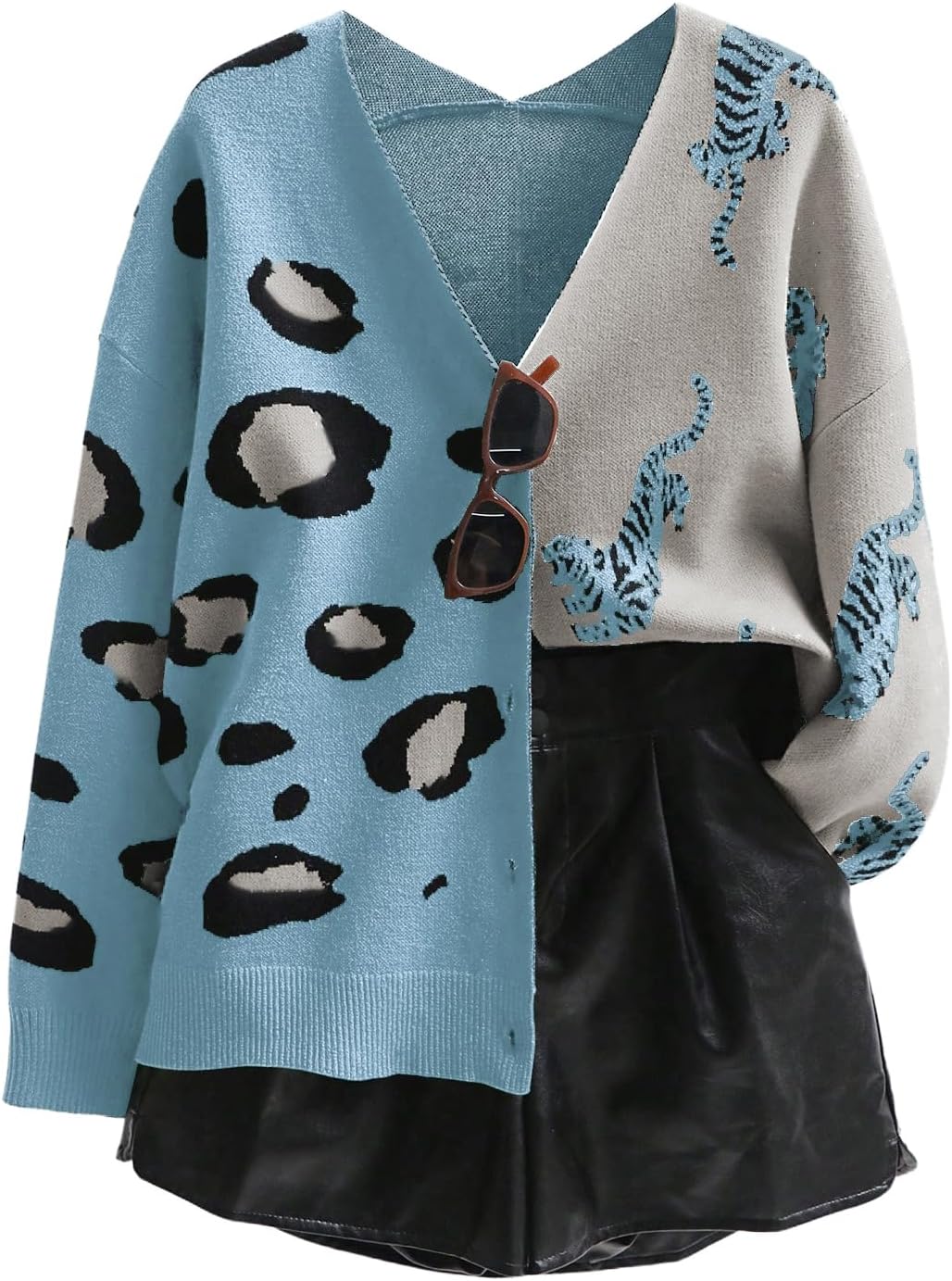 Leopard Tiger Print Cardigan for Women - Stylish V Neck Sweater