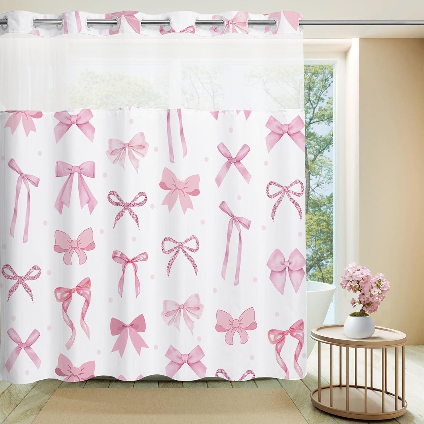 Princess Style Pink Bow Shower Curtain