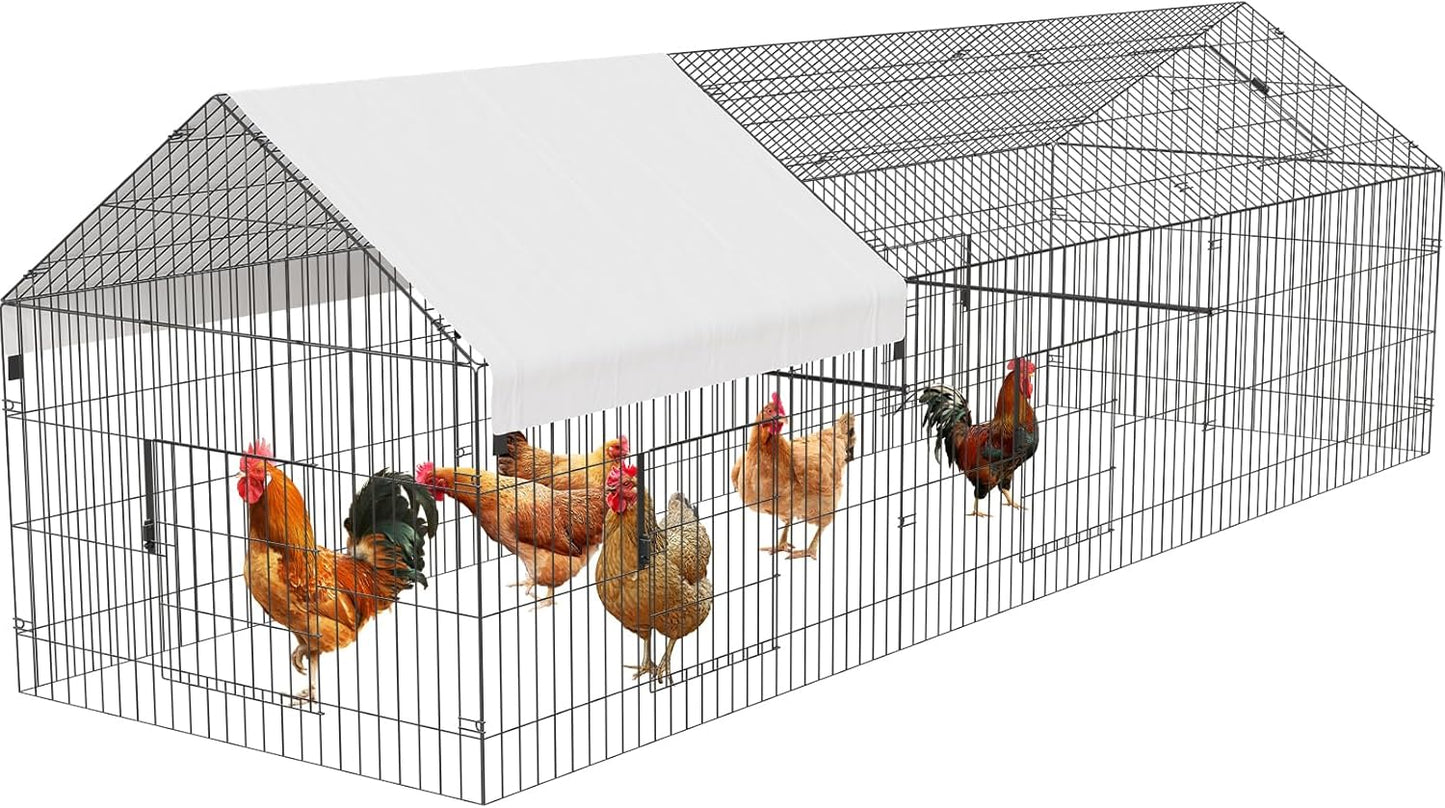 Metal Chicken Coop 130inx40inx40in with Waterproof Cover for Pets