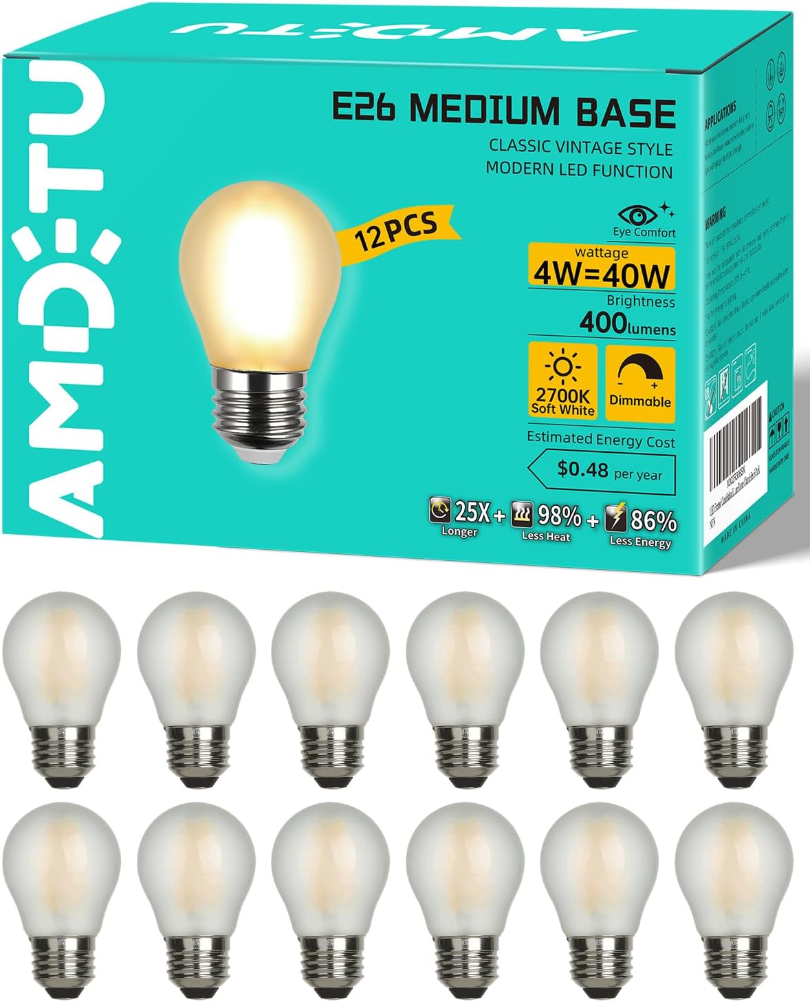Vintage E26 LED Edison Bulb 40W Small Globe for Cozy Lighting