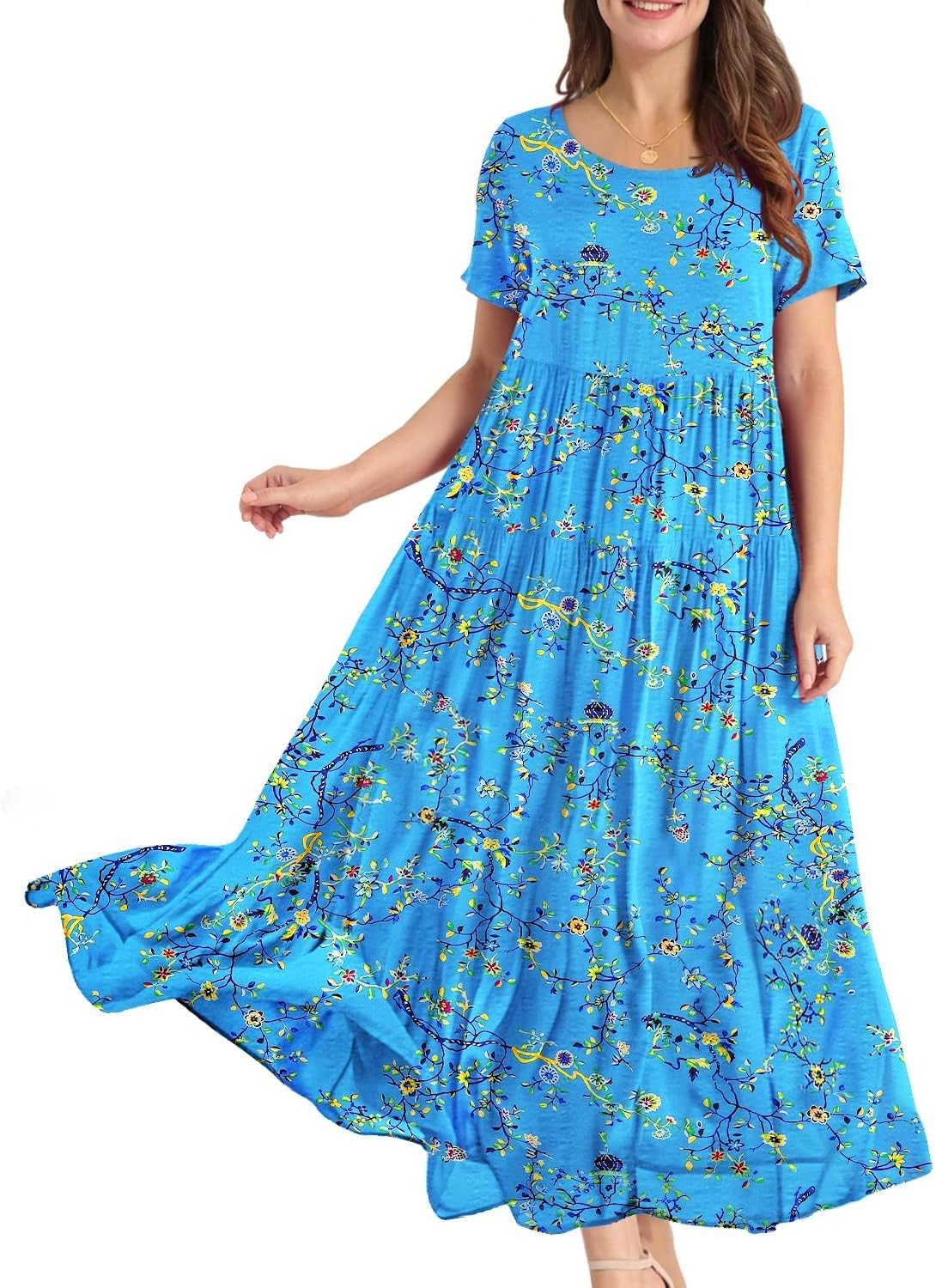 YESNO Women Casual Loose Bohemian Floral Dress for Summer