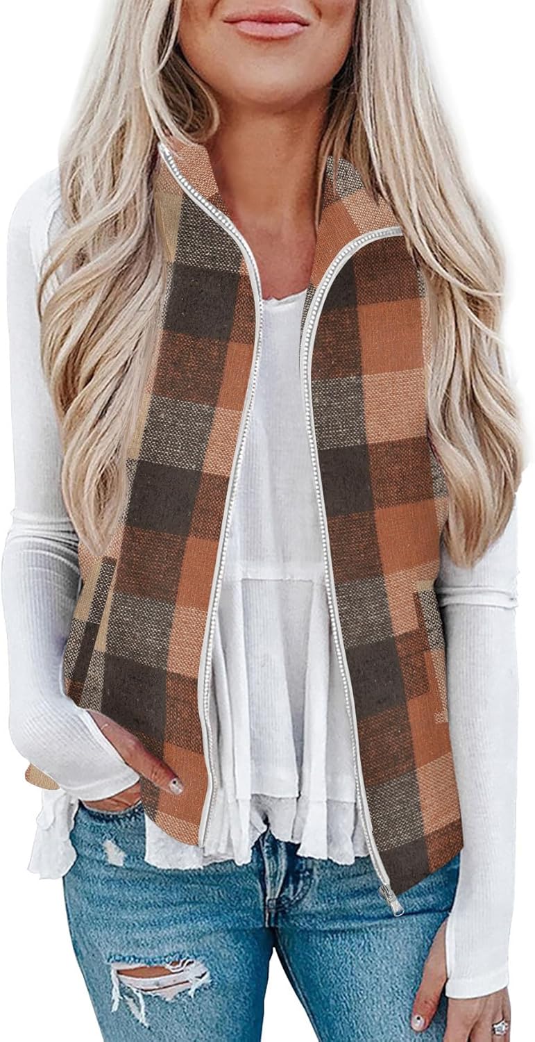 Stylish Women's Plaid Outerwear Vest with Pockets for All Seasons