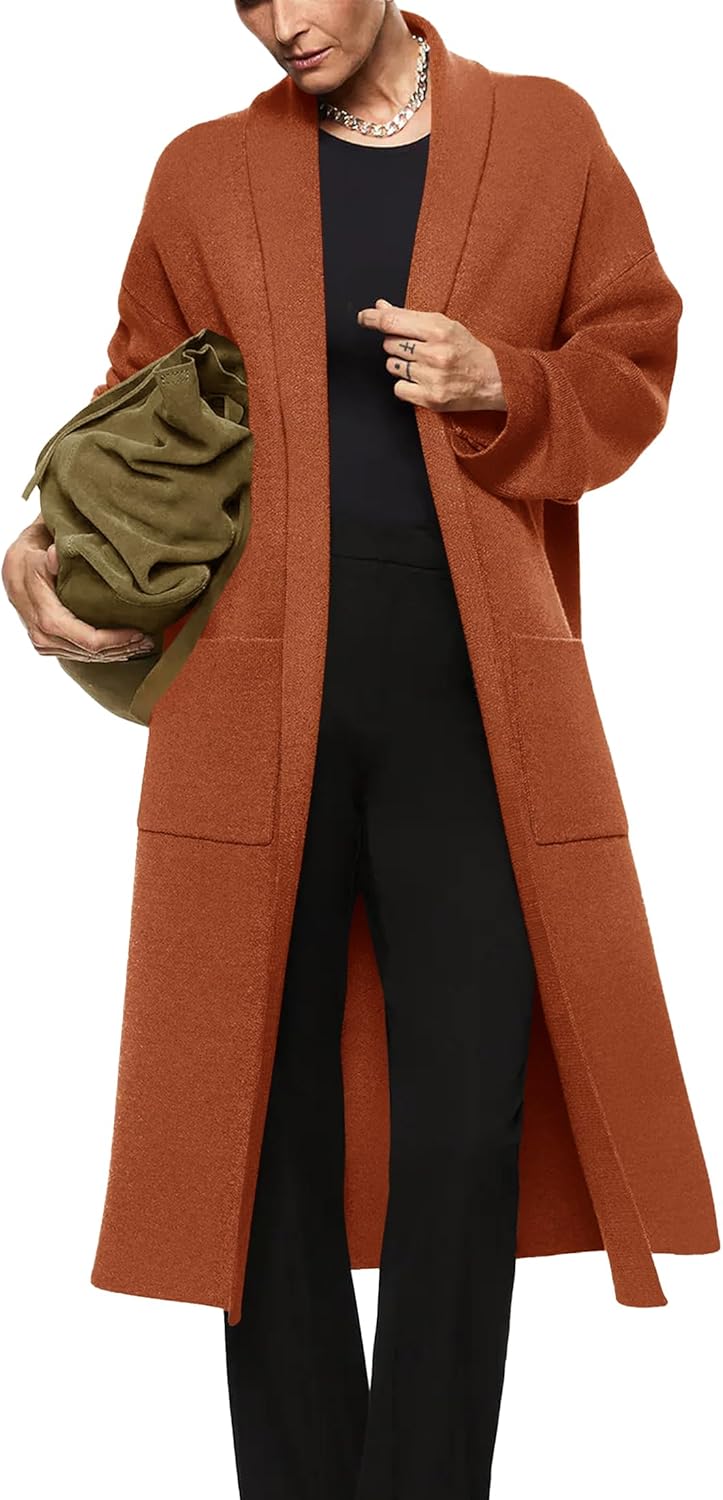 Womens Long Sleeve Maxi Cardigan Open Front Oversized Sweater