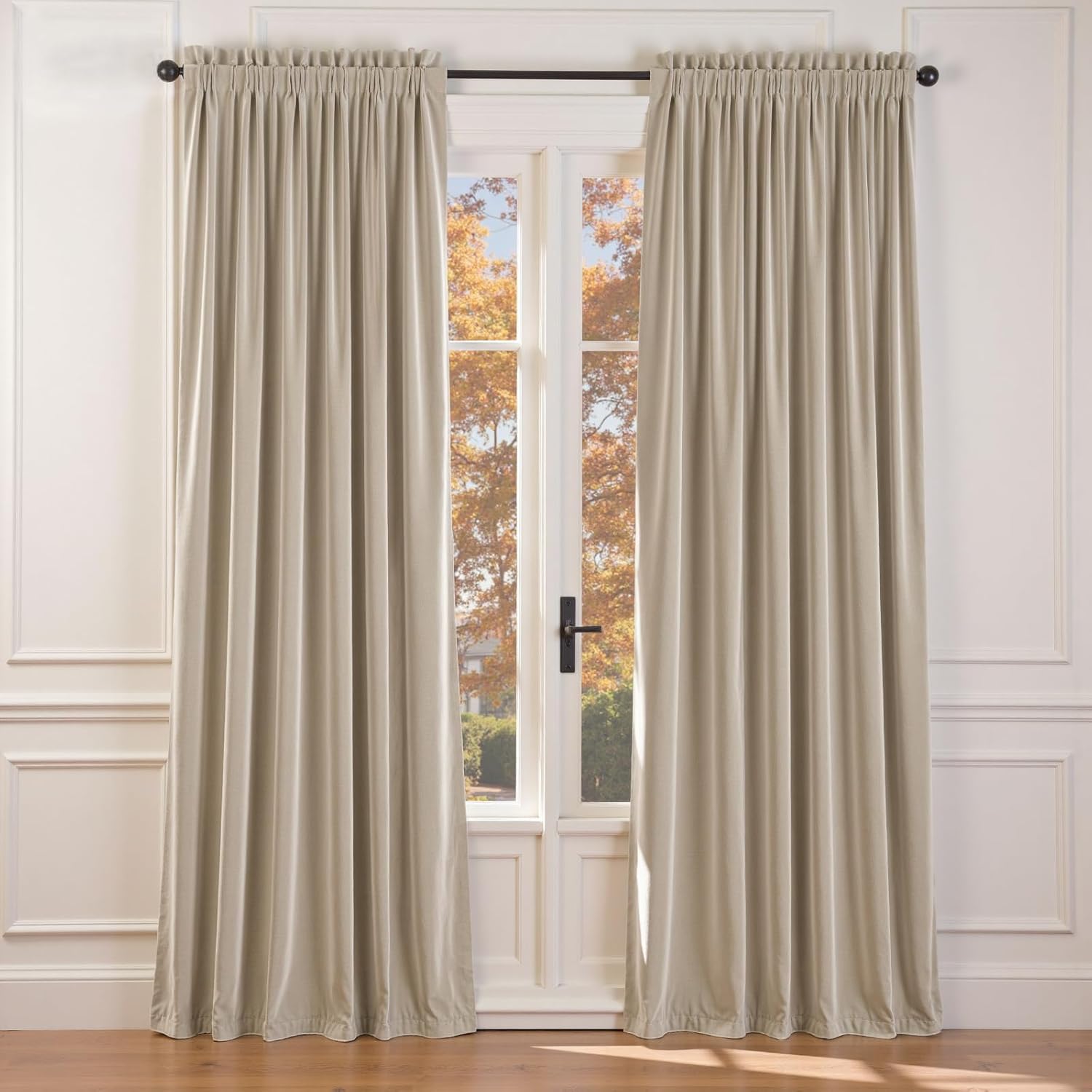Lazzzy Velvet Curtains Beige Room Darkening Drapes for Privacy
