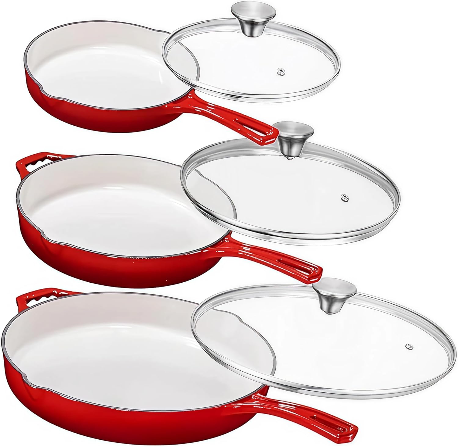 Enameled Cast Iron Skillet Set of 3 Non Stick Frying Pans