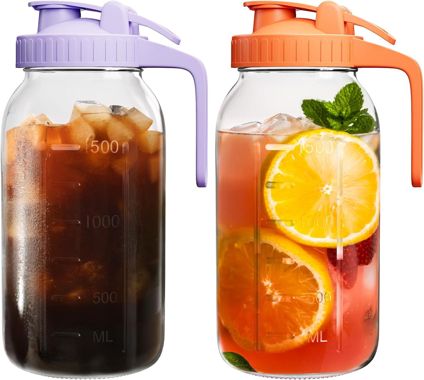 64oz Glass Mason Jar Pitcher Set for Juice and Iced Coffee