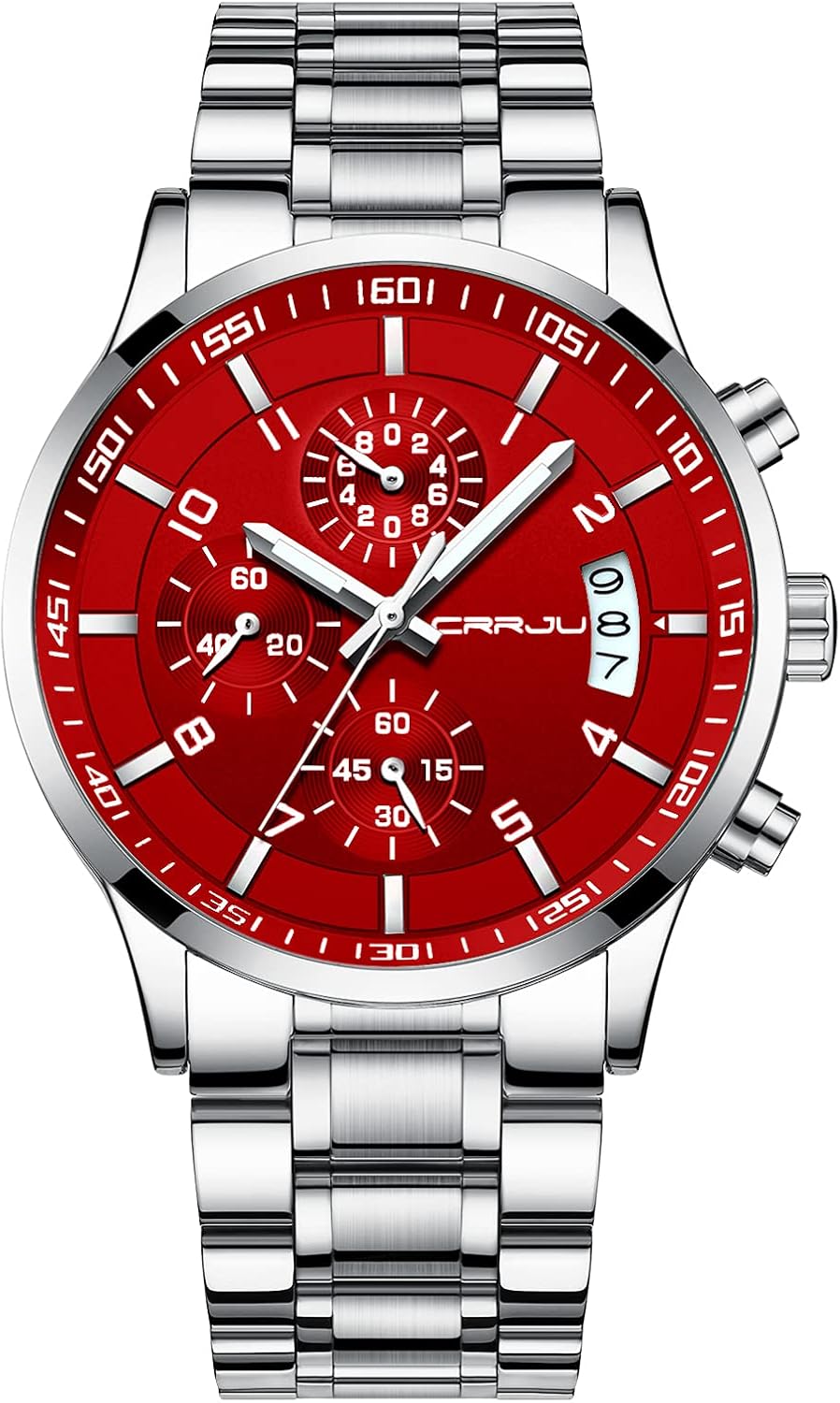 CRRJU Men's Fashion Stainless Steel Chronograph Waterproof Watch